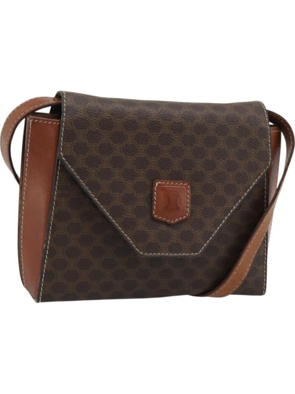 CELINE Macadam Canvas Shoulder Bag PVC Leather Brown Gold
